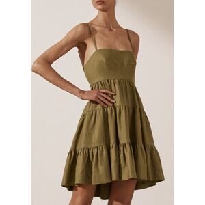 New SHONA JOY Lucille Linen Tiered Mini Dress •US 4• Sleeveless Cumin $575
